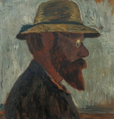 Otto Modersohn com um chapéu de palha no perfil à direita. Por volta de 1905 de Paula Modersohn-Becker