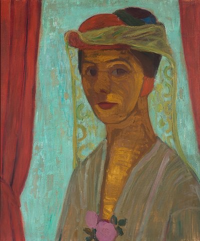 Auto-retrato com chapéu e véu. 1906-07 de Paula Modersohn Becker