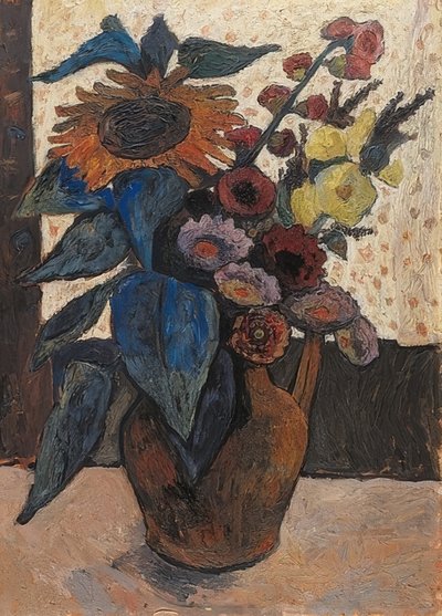 Ainda vida com girassóis, hollyhocks e georgines. 1907 de Paula Modersohn Becker