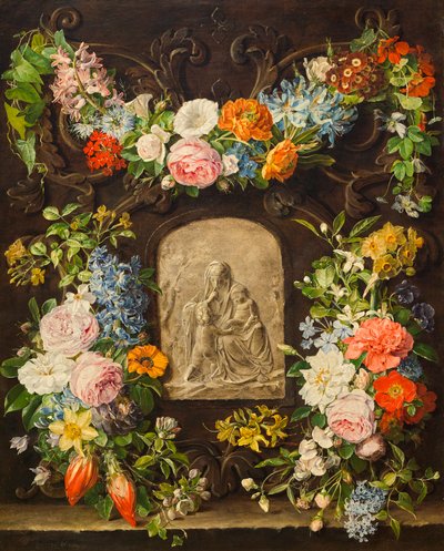 Coroa de flores com relevo Madonna de Pauline von Koudelka Schmerling