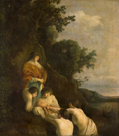 A filha do faraó descobre Moisés na cesta de junco, c.1635-1638 (óleo sobre tela) de Paulus Bor
