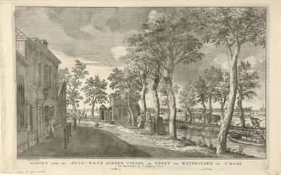 Vista do Sudoeste Binnensingel (Zuidwal) em Haia Vista do Zuid-West Binnen Cingel em Delft e Wateringen em Haia (título no objeto) Oito rostos em Haia (título da série) de Paulus Constantijn la Fargue
