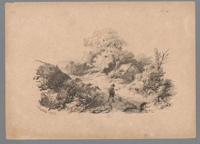 Paisagem com homem e cão numa estrada de campo
Estudos da paisagem por Paulus Lauters (título da série)
Nouvelle suite de 40 études de paysages par P. Lauters (título da série) de Paulus Lauters