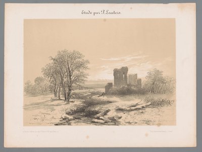 Paisagem com ruína Estudos de Paulus Lauters (título da série) Etude por P. Lauters (título da série no objeto) de Paulus Lauters