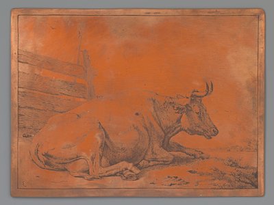 Vaca deitada por uma cerca de Paulus Potter
