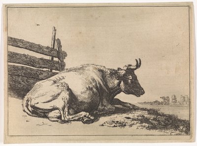 Vaca reclinada a uma cerca
O Livro dos Touros (título da série) de Paulus Potter