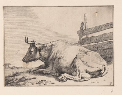 A vaca deitada junto a uma vedação, de Vários bois e vacas de Paulus Potter