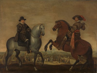 Os príncipes Maurits e Frederik Hendrik a cavalo de Pauwels van Hillegaert (workshop of)