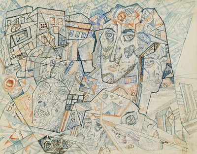 Faces in the City, c.1925 (aquarela e caneta e tinta no papel) de Pawel Nikolajewitsch Filonow