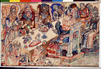 "" A Festa dos Reis "" Aquarela e caneta por Pavel Nikolayevich Filonov (1883-1941) por volta de 1912 Museu Estatal Russo São Petersburgo de Pawel Nikolajewitsch Filonow