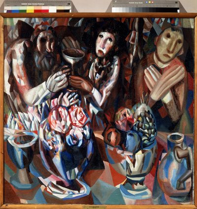 ""Três à mesa"" Pintura de Pavel Nikolayevich Filonov (1883-1941) 1914-1915 Museu Estatal Russo São Petersburgo de Pawel Nikolajewitsch Filonow