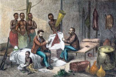 Livingstone e Stanley recebendo jornais na África Central, 1871-1873 de Pearson