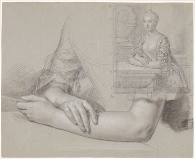 Rascunho para retrato de senhora. Assim como estudo de mãos e braços para o mesmo retrato. de Peder Als