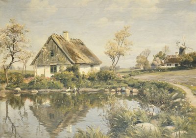 Uma casa de campo perto de um lago de Peder Monsted