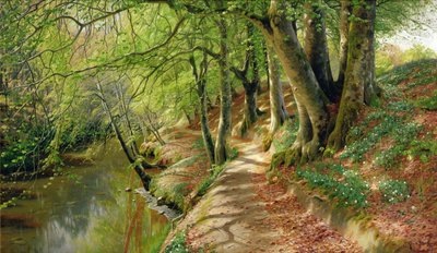 Paisagem de um rio arborizado (óleo sobre tela) de Peder Monsted