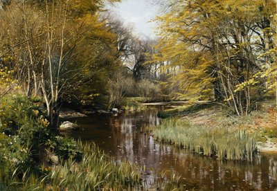 Uma paisagem de rio arborizado de Peder Monsted