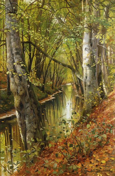 Uma paisagem de rio arborizado de Peder Monsted
