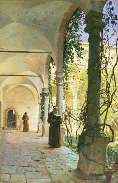 Nos Claustros do Mosteiro de Santa Maria Jesus, em Taormina de Peder Monsted