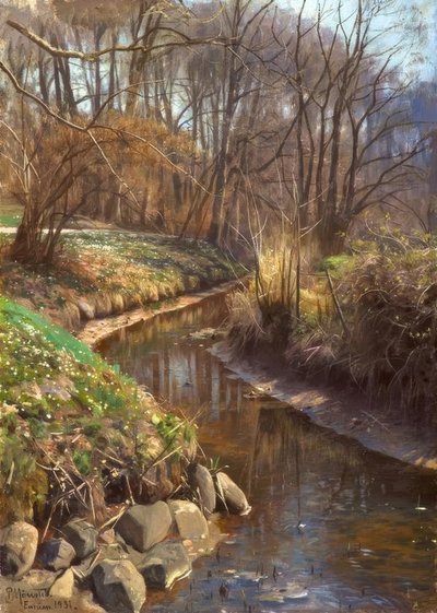 P.Mönsted, primavera no córrego na floresta de Peder Monsted