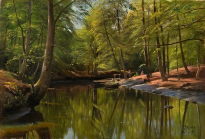P.Mönsted, dia de verão no Waldbach de Peder Monsted