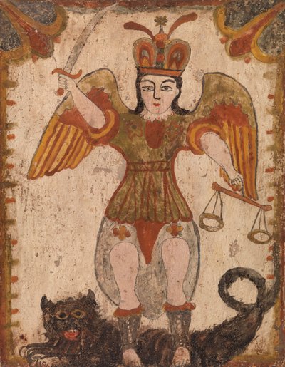 Arcanjo São Miguel, c. 1810 (tinta à base de água em painel de madeira) de Pedro Antonio Frésquis