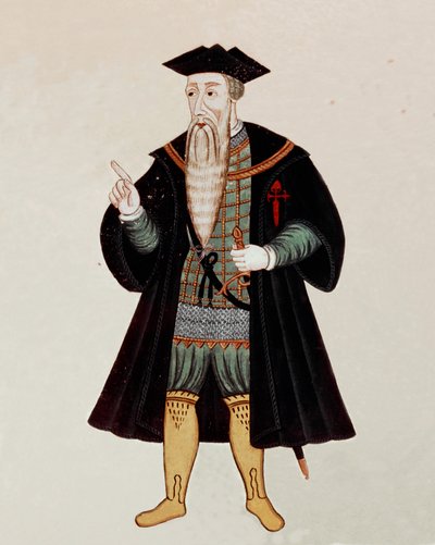 Retrato em pés de Alfonso (Alfonso ou Afonso) de Albuquerque (1453-1515), navegador e conquistador português, por vezes apelidado de "Marte Português". Em "Livro do Estado da Índia Oriental", de Pedro Barretto de Resende, Portugal de Pedro Barretto de Resende