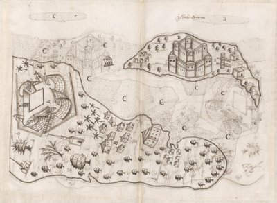 Plano português das ilhas do Barém, Livro do Estado da Índia Oriental de Pedro Barreto de Resende, Sloane MS 197, f.165v-166r (caneta e tinta sobre papel) de Pedro Barretto de Resende
