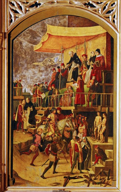 Autodafe de St. Domingo de Guzman (pintura sobre madeira) de Pedro Berruguete