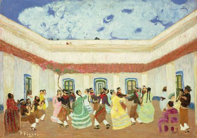 The Patio (óleo a bordo) de Pedro Figari