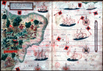 Mapa do Brasil pelos navegadores portugueses Pedro Reinel e Lopo Homen, c1525. de Pedro Reinel
