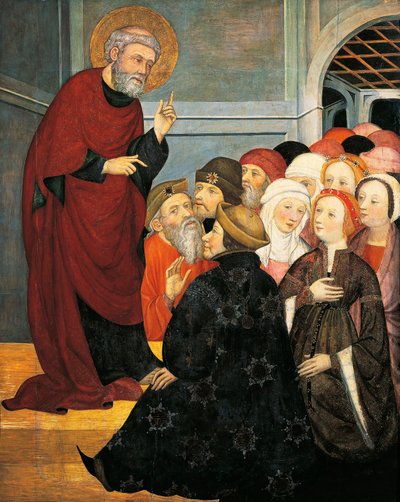 Pregação de São Pedro Serra, de Pedro Serra (activo 1363-1399), tempera no painel de Pedro Serra