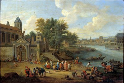 A entrada para o arsenal, a ilha de Louviers e a ponta da ilha Saint Louis em Paris por volta de 1670 Pintura de Peeter Bout (1658-1719) Sol do século XVII. 0,41x0,56 m Paris, Musee Carnavalet de Peeter or Pieter Bout