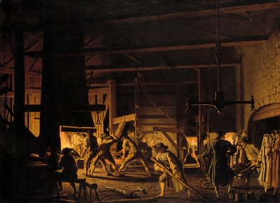 Na Forja de Âncora em Soderfors. The Smiths Hard at Work (óleo sobre tela) de Pehr Hilleström