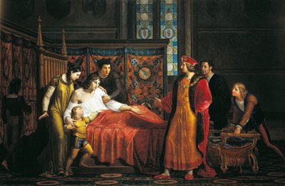 Carlos VIII visitando Gian Galeazzo Sforza, agonizante no Castelo de Pavia de Pelagio Palagi