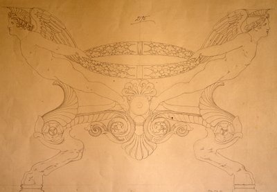 Desenho de banqueta em forma de casco com pernas, c.1837 (desenho) de Pelagio Palagi