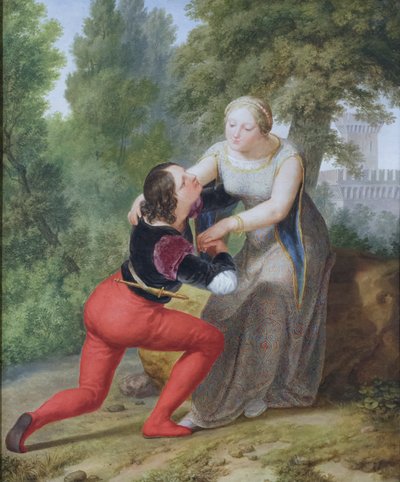 Orombello e Beatrice di Tenda no castelo de Binasco (óleo sobre tela) de Pelagio Palagi