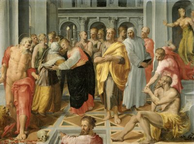 Visitação (Encontro de Maria e Isabel na Presença de São José e São Jerônimo) de Pellegrino Tibaldi (circle of)