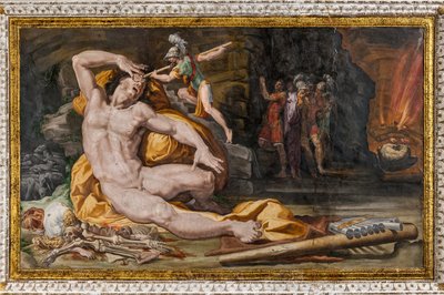 Ulisses cegando Polifemo, detalhe da Sala de Polifemo de Pellegrino Tibaldi
