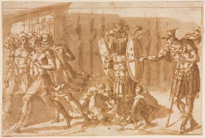 Soldados vitoriosos com troféu, década de 1550. de Pellegrino Tibaldi