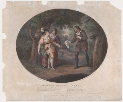 Rosalind, Oliver e Celia Shakespeare, como você gosta, ato 4, cena 6, 1791., 1791. de Peltro William Tomkins