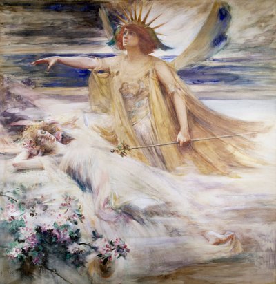 "O Espírito do Novo Século" Alegoria do século XX a emergir do século XIX adormecido. Pintura de Percy Anderson (1851-1928) (pré-rafaelita) 1900 Coleção particular de Percy Anderson