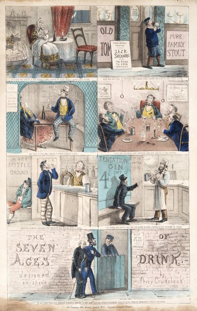 The Seven Ages of Drink, pub.c. 1872 (gravura a cores) de Percy Cruikshank