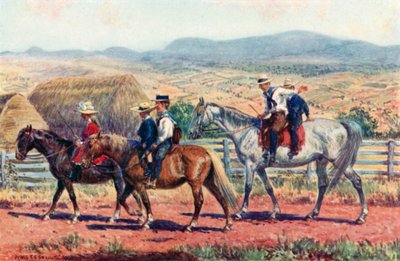 Crianças australianas a caminho da escola (cor litho) de Percy F.S. (after) Spence