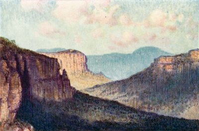 A barreira das Montanhas Azuis (cor litho) de Percy F.S. (after) Spence