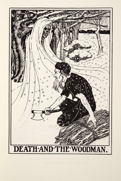 De Death and the Woodman, de Fontaine Fables, pub. 1905 (gravura) de Percy J. Billingshurst