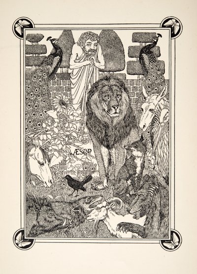 Frontispício, de cem fábulas de Esopo, pub.1903 de Percy J. Billingshurst