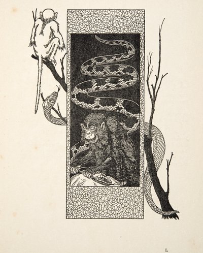Macaco contra cobra, de cem anedotas de animais, pub. 1924 de Percy J. Billingshurst