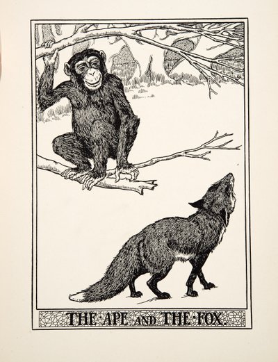 The Ape and the Fox, de A Hundred Fables of Aesop, pub.1903 (gravura) de Percy J. Billingshurst