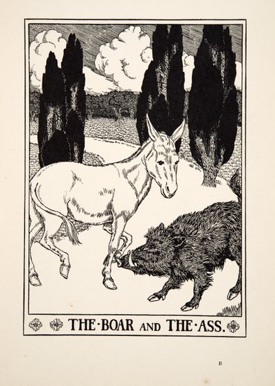 O Javali e o Burro, de Cem Fábulas de Esopo, pub.1903 de Percy J. Billingshurst