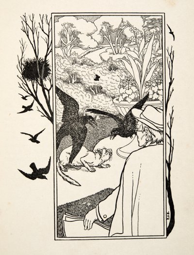 The Cat and Crows, de A Hundred Anecdotes of Animals, pub. 1924 (gravura) de Percy J. Billingshurst
